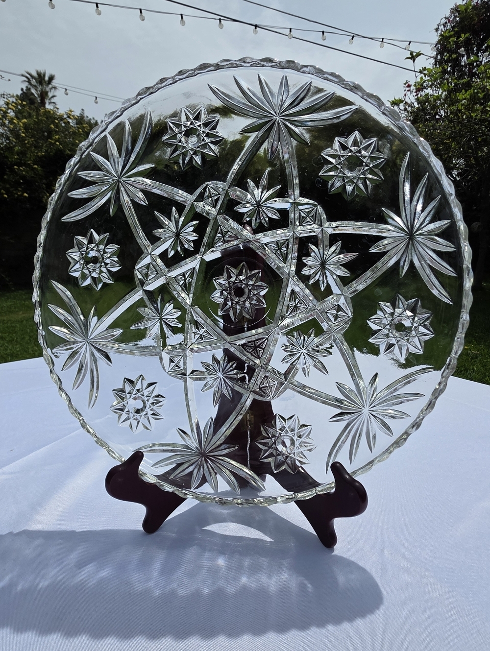 Vintage Anchor Hocking EAPC Star of David Glass Serving Platter 13.5 Inch Round